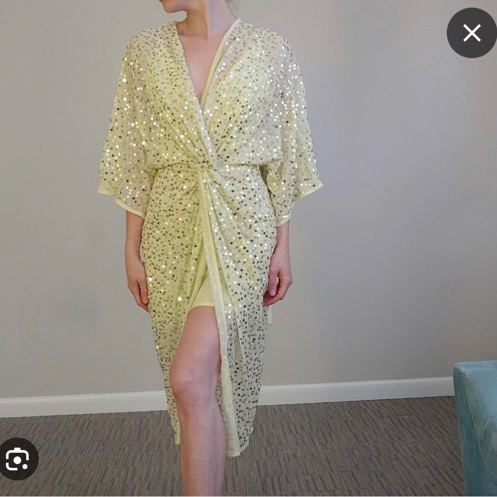 ASOS NWT SEQUINS KIMONO KNOT FRONT MIDI DRESS